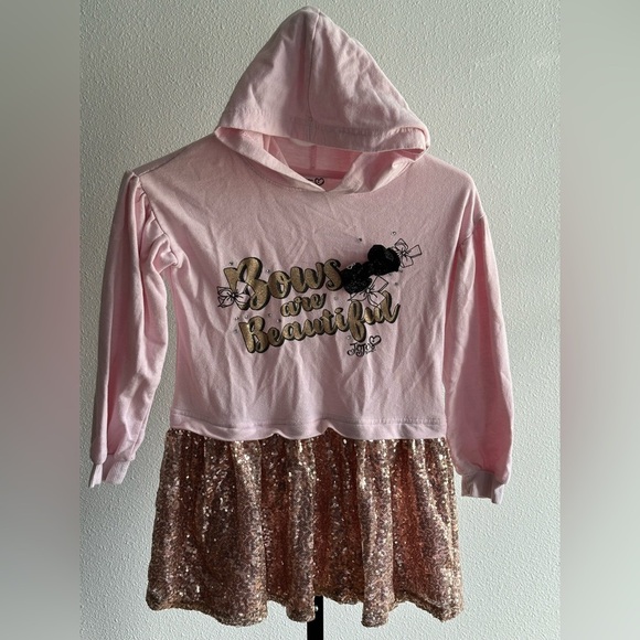 Nickelodeon Other - Girls Pink Hoodie Dress with Sequin Skirt 7/8